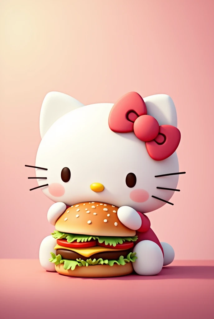 A Hello Kitty with hamburger ,  in the image uses shades mixed with soft pink, 