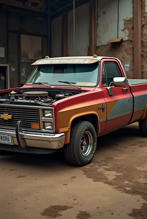 Squarebody 1986 red and iron color