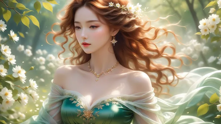 A Masterwork In 32K Resolution, Unmatched Quality, Ultra-Fine Details, Official Art, Supreme 32K Wallpaper, Gorgeous And Ethereal, Highly Detailed Features, Spellbinding Detail, Dutch Angle, Hyper-Realistic, Spring Landscape. One Girl, Solitary, Chestnut A...