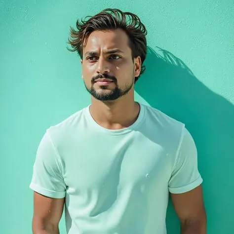 Under the Rain
A young Indian man sitting on a wooden bench in a park under a downpour, his white kurta drenched. His head hangs low, raindrops mixing with the tears on his face. The background shows blurred greenery and an abandoned umbrella lying beside ...