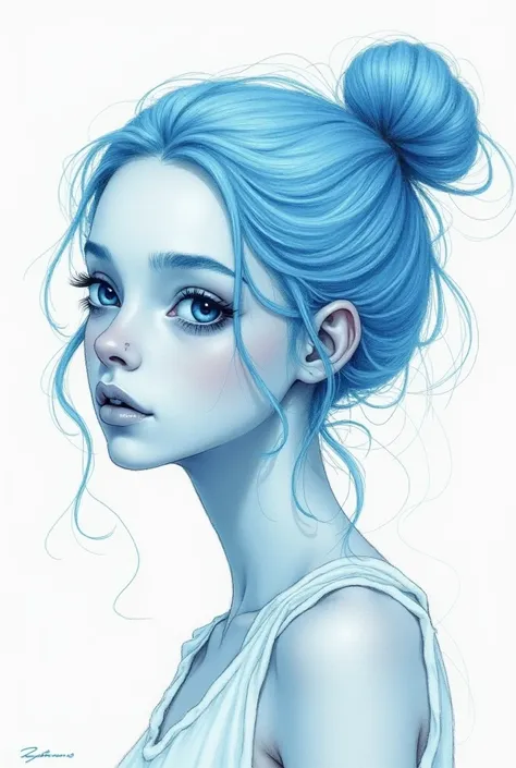 girl drawn with pale blue colored pencils, slightly unusual touch, rough sketch, creative illustration art, BREAK masterpiece, best quality, very aesthetic, absurdres, newest and recent, very aesthetic