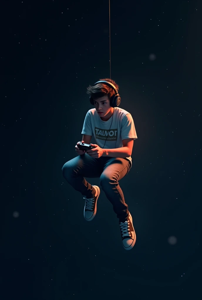 Make a teenager floating in space playing on an Xbox one