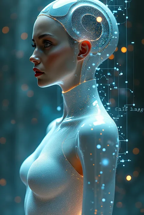 The goddess of artificial intelligence, head to breast. High Resolution, Masterpiece, Award Winning, Best Quality, High Details, High Quality, UHD, Optical Illusion, Impressionism, Art Deco, Cinematic, Cinematography, Futurism, Hyperrealism, Photorealistic...