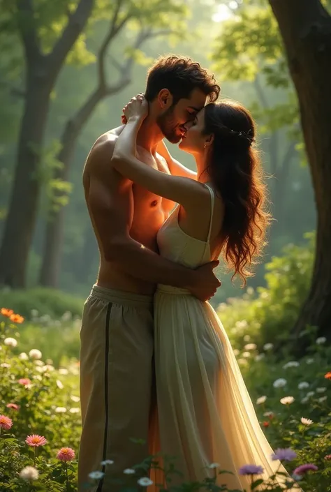 A photo of her going behind and grinding on her hips, hugging her, kissing her neck and pressing her boobs. With dress on park