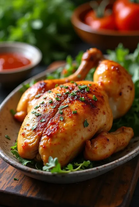 (  best quality,  very detailed depiction,  amazingly high resolution ,Photographic images), Roasted chicken breast on the table