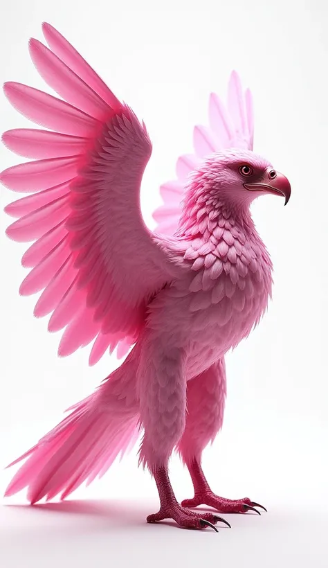 Create a creature who is combination of eagle and a man colour of it must be pink background is full white show entire body of it from Head to foots 