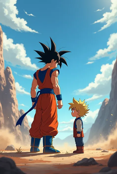 Goku from Dragon Ball Z and Frisk from Undertale training