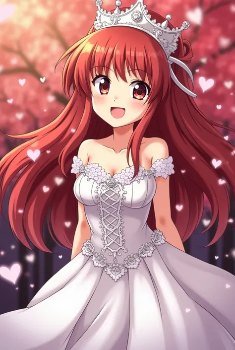 Power from the anime Chainsaw Man wearing a wedding dress and smiling