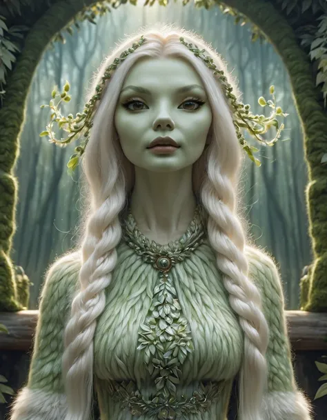 Best quality. Anthropomorphic female grinch mage. She have very long white hair and tall figure. Russian, 23-years old. Green skin. Official Art – Charecter profile. An Award-Winning Digital Masterpiece In 8k Ultra HD, Extreme Detail And Intricate Realism....