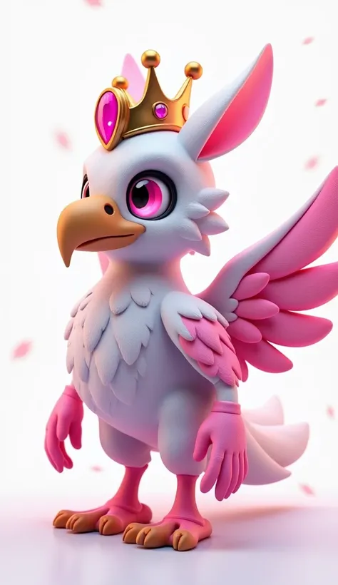 Realistic image high quality 3d sharp Character inspired by realistic alive eagle a king of music with a head that looks like a musical note on his head with a crown with a pink gem that looks like a treble clef a body with a tail wings pink and white eyes...