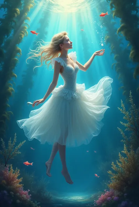 Cinderella under water .  Looking for her slipper