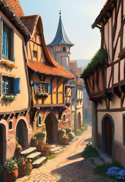 medieval europe 　small village　small building