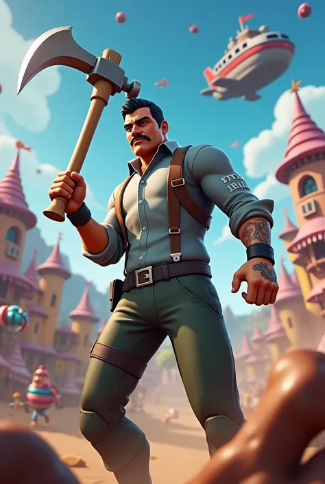 Joquin guzman loera in fortnite battle royale with a pickaxe