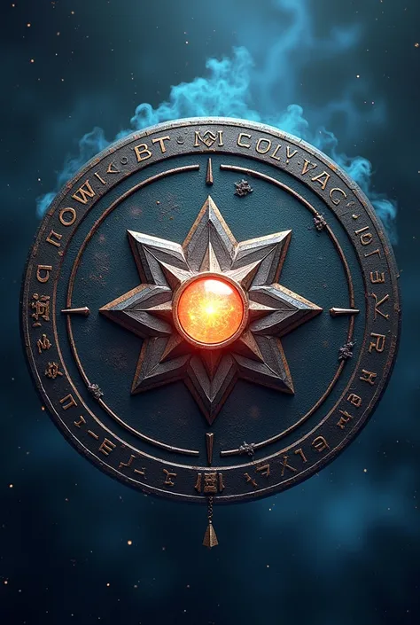 "A mystical medallion of the Council of Mages, adorned with glowing runes and intricate details that emit a magical aura. The piece is circular, crafted from ancient metal, with a shimmering crystal at its center that seems to pulse with arcane energy. The...