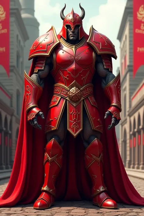 Generate me a warrior mascot in full red armor