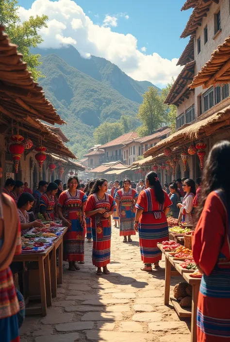 Andean people from Bolivia and people from the city who are gringa who are happy, sharing their cultures 