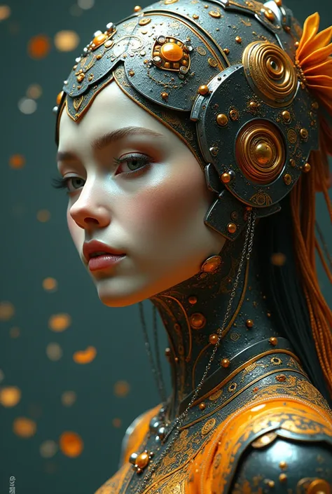 The goddess of wisdom and intelligence, head to breast, highly technologically advanced. High Resolution, Masterpiece, Award Winning, Best Quality, High Details, High Quality, UHD, Optical Illusion, Impressionism, Art Deco, Cinematic, Cinematography, Futur...