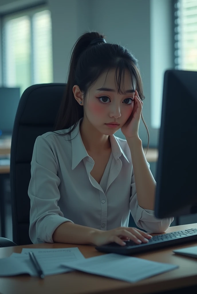 tired on computer women