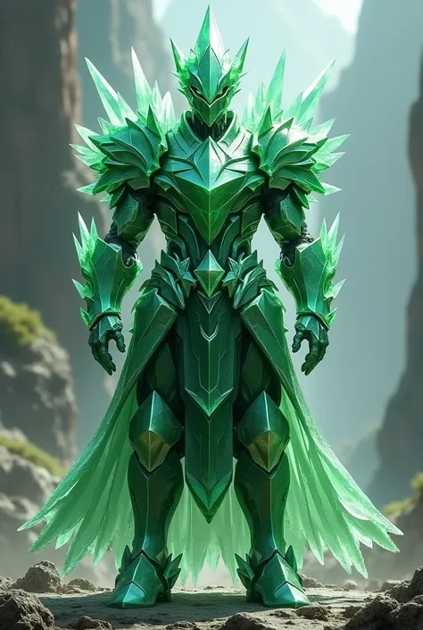 (photorealism:1.2), (epic) (fantasy) (crystal) (glowing) (armor) draw me a set of armor made of thick, shining green crystals. a helmet that covers the nose and mouth at the front like a mask that only shows the eyes, two elbow-length gloves, body armor wi...