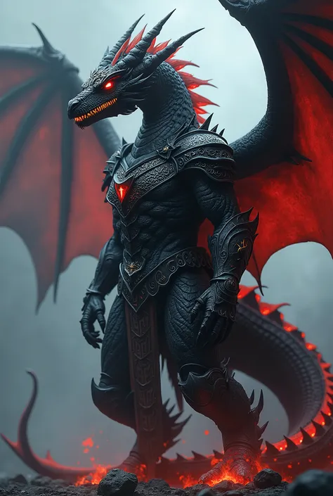 Demon dragon armor with black as primary colors with red stripe in tales of demon and god world