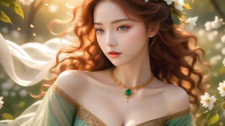 A Masterwork In 32K Resolution, Unmatched Quality, Ultra-Fine Details, Official Art, Supreme 32K Wallpaper, Gorgeous And Ethereal, Highly Detailed Features, Spellbinding Detail, Dutch Angle, Hyper-Realistic, Spring Landscape. One Girl, Solitary, Chestnut A...