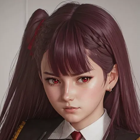     There is a woman with long hair who wears a suit and tie., colegiala hiperrealistic, a colegiala hiperrealistic, Realistic young anime girl    ,    anime-style realism    ,  estilo de arte anime realistic ,  estilo de arte de anime realistic , Estilo a...