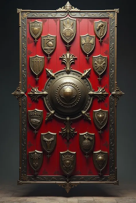 a single rectilinear war shield that contains 13 different symbols and that each one symbolizes an important family of the aristocracy 