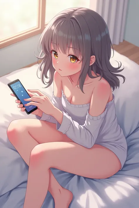 Anime, anime girl, ass, lying on front, phone, feet, foot soles