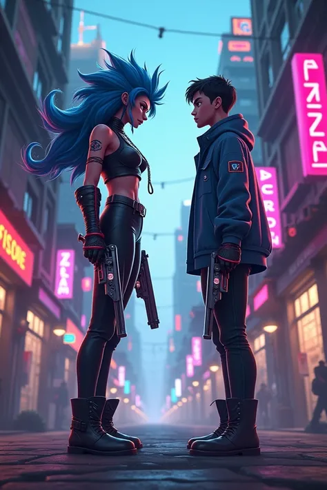 Create an image of Jinx and Ekko from the Arcane series together 