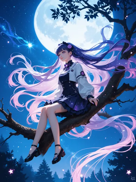 score_9, score_8_up, score_7_up, source_anime,
surreal, 
1girl,Kpop idol, very long hair, floating hair,glowing hair, 
 night scene,moon in the sky,purple hues,starry night,dreamlike atmosphere,glowing edges,mystical,high contrast,ethereal light,sitting on...