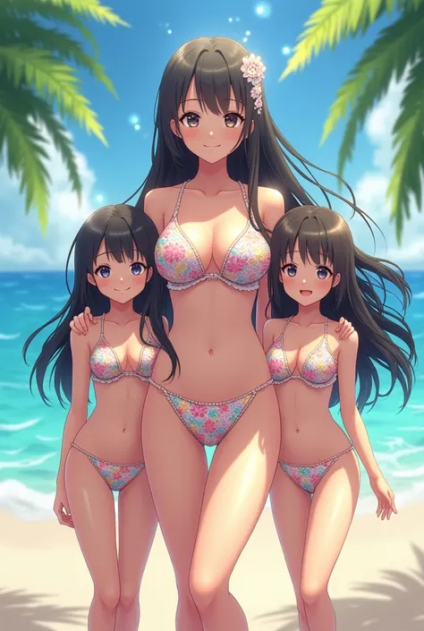 anime mother and twin daughters seashell swimsuit　