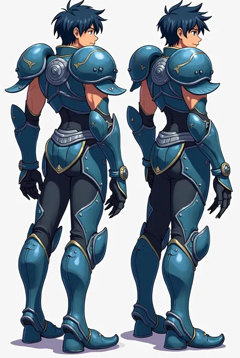  Full size image ,  Full body ,  From head to toe ,  in profile and in front of , Young boy, 20 years old, male anime character , strong, atletico,  wearing armor inspired by the style of the knights of the zodiac  (Saint Seiya),  armor based on his animal...