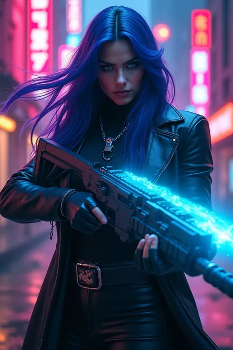 Villian neon blue purple jinx gun long hair down  