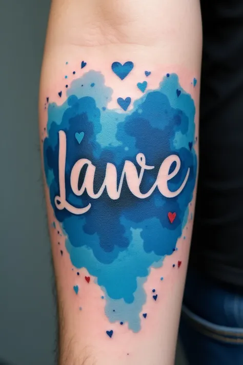 " I like the tattoo with the blue background and on 
Watercolor .  I want you to write his name  (or hers ) onto 
Bottom  ( choose a name that you think is cool 
for your reference ).  I want the bottom with one or more 
hearts .  If you want to add any mo...