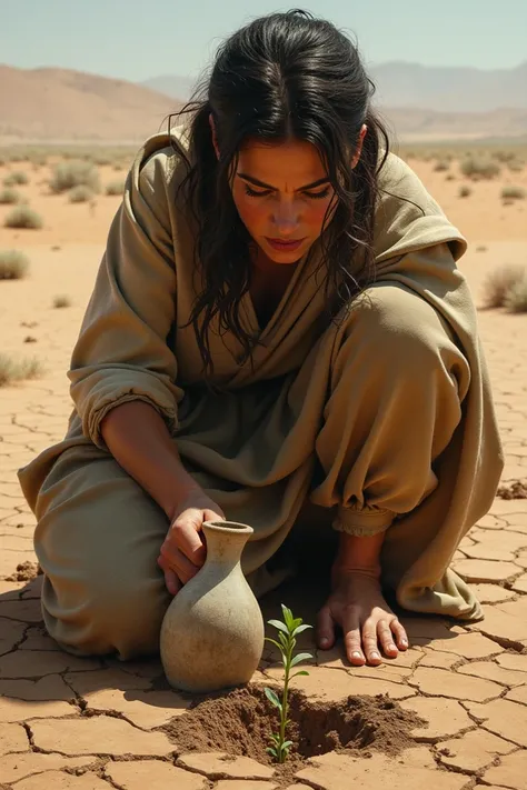 Determined anew, she pushed the seed firmly into the dry earth, and as the seed was already deep inside the dry soil, watered it with the last drops of liquid from her jug.