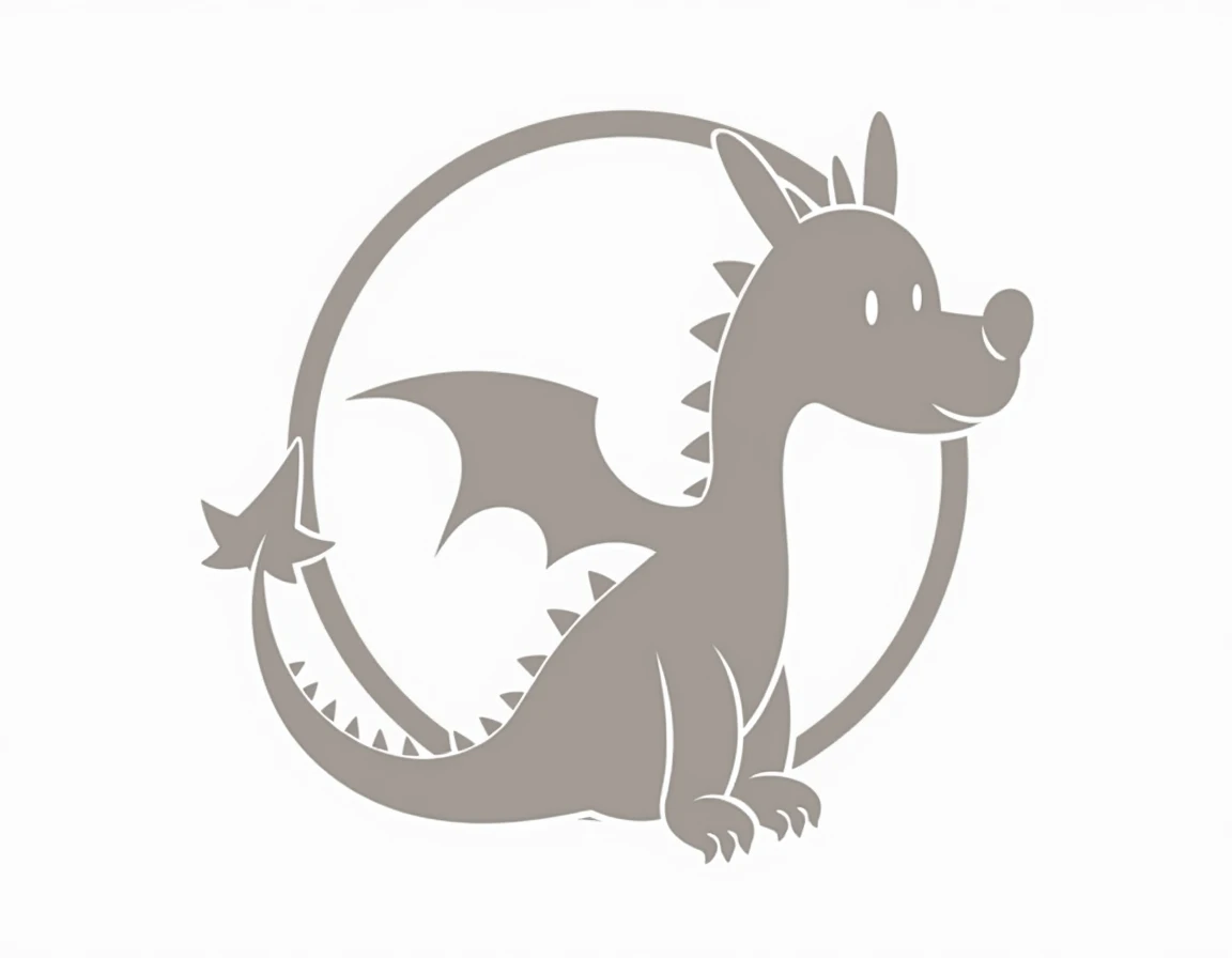 a cute dragon silhouette with a circular tail on a white background