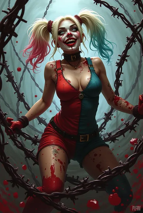 Harley Quinn in the style of bloody barbed wires