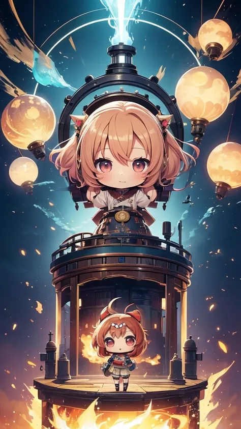 (Chibi:1.5)、The girl in the steam engine 、1 person、run、warp, magic hour, fantasy, emotional, cute、