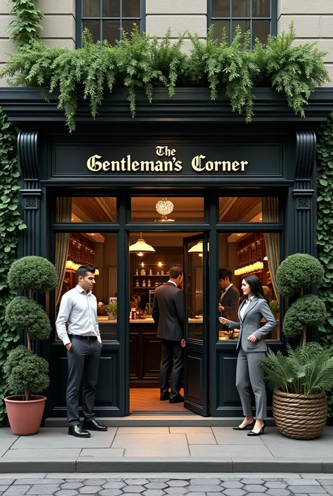 Barber shop business image "the gentleman´s corner"  with vegetation on the outside