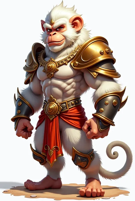 Hanuman cartoon anime design blank background  that white monkey knight of Rama from Ramayana 