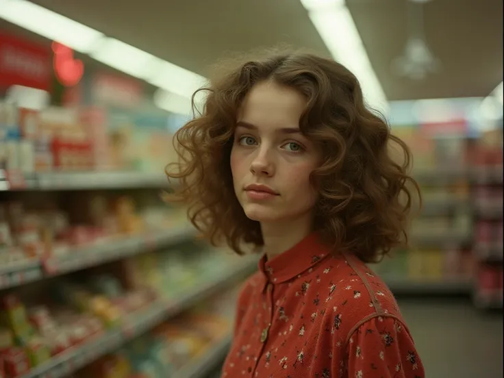  Туфли Держит в руках зеркальц-пудру и зеленый пакет Girl curls hair but not hair longy noise curls in a Soviet cosmetics store watching goods poor country jewelry,  Christmas trees new year , Soviet shopping center , атмосфера грустноты ussr cinema 1970s ...