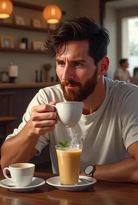 Messi drinking milk tea