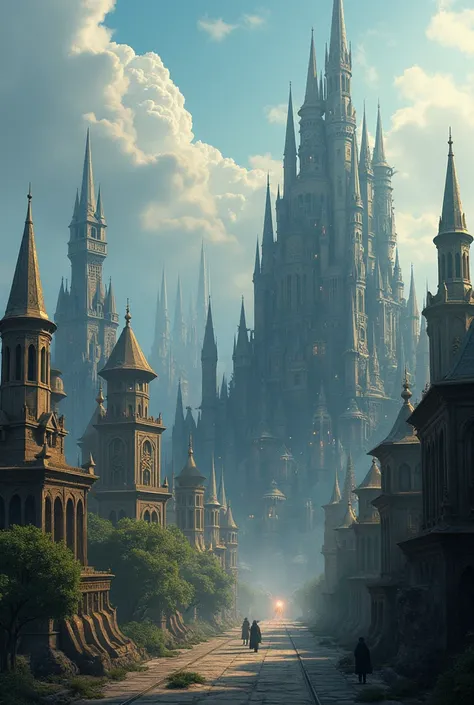 There is no one in the picture，Its a city of wizards，A city with lots of mage towers 