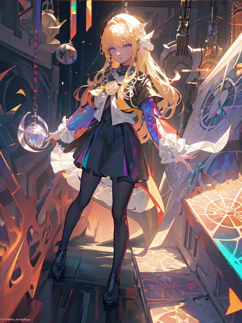 The background is a sunset sunset 、 medieval cityscape with basket、Inside the kaleidoscope、 Stained Glass Background 、Legendary Scenery 、 Mythical Scenery Unfolds、The cathedral shines brightly、red and green contrast 、Path of Light、 Edelgard in black armor,...