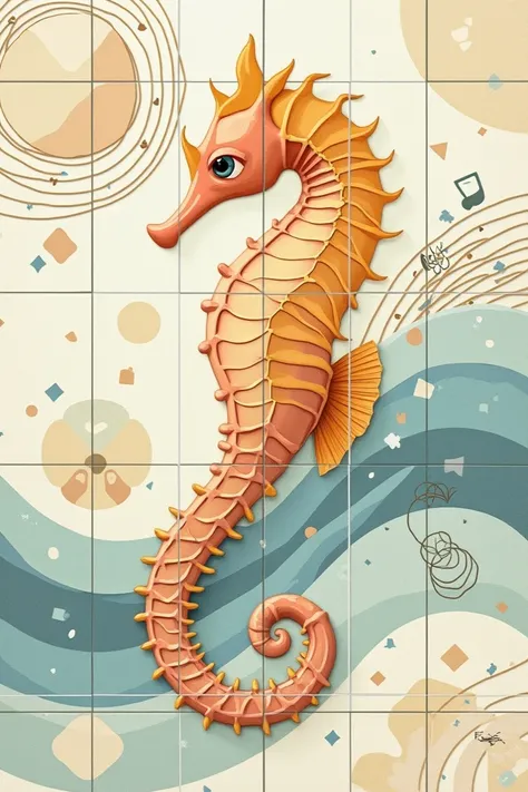  Tile design ,  Perfect !  Lets structure the sketches together .  Heres a proposal to start :

1.  Design organization

 • Central mosaic :  The seahorse as the protagonist .  It will be minimalist ,  with soft lines and a background that evokes waves of ...