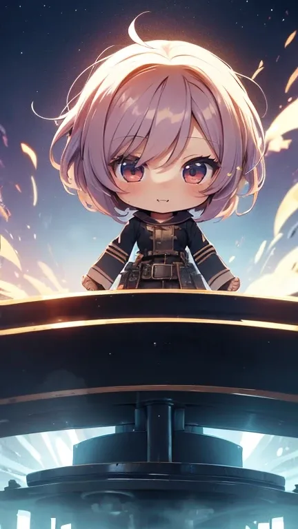 (Chibi:1.5)、The girl in the steam engine 、1 person、run、warp, magic hour, fantasy, emotional, cute、