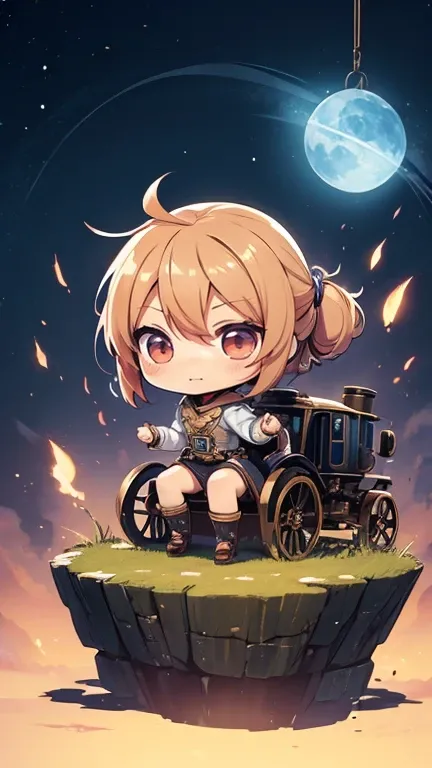 (Chibi:1.5)、The girl in the steam engine 、1 person、run、warp, magic hour, fantasy, emotional, cute、