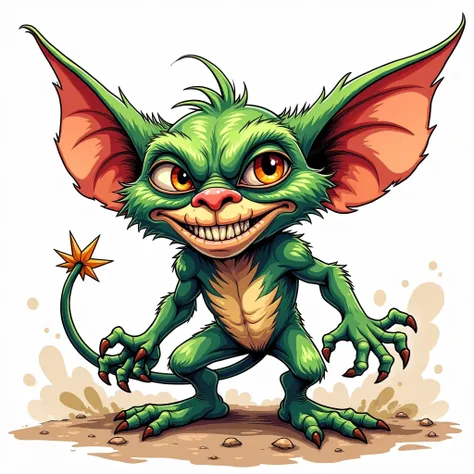  Gary chalk style colour line art drawing,  gremlin