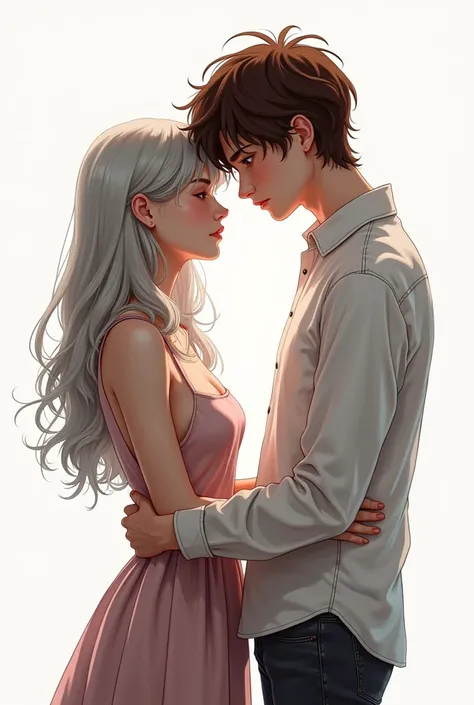 Drawn, Gorgeous,   young couples who arent on good terms , Silver-haired girlfriend,  he has brown hair , White background