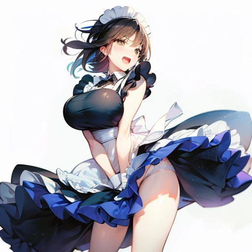 White underwear、 maid outfit 、 handsome、Busty、 huge breasts、White underwear、Open your mouth、Laugh with your mouth open